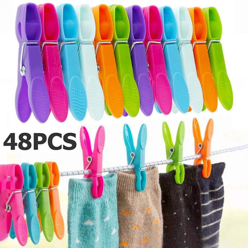 48Pcs Clothes Pegs Socks Underwear Clips Washing Line Strong Grip Windproof Laundry Pins Household Food Clip Plastic Clothespins