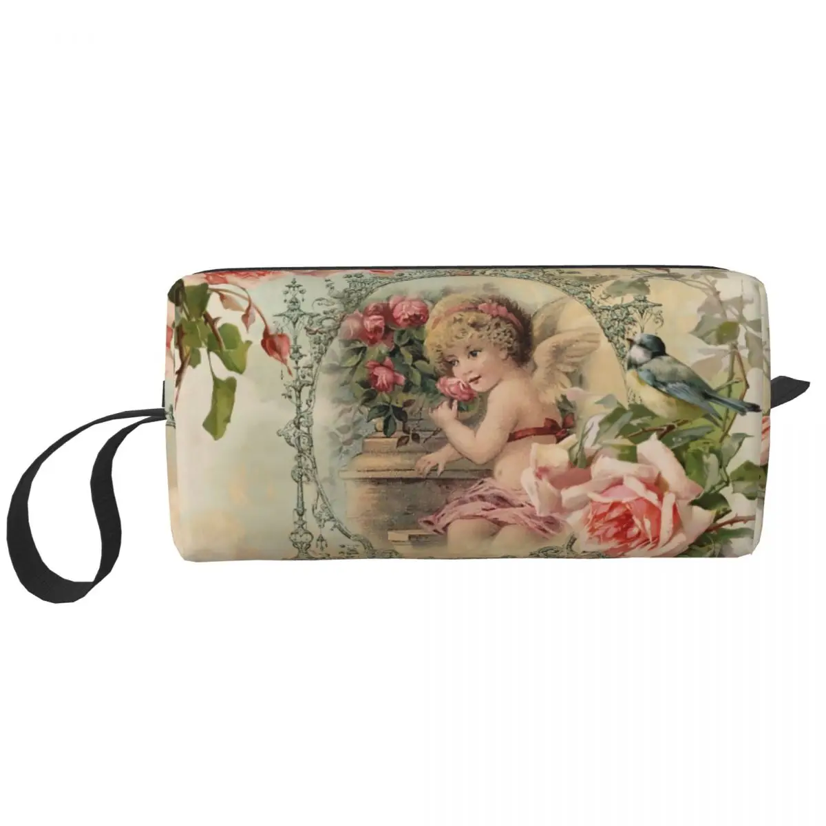 Victorian Angel Vintage Rose Cosmetic Bag Women Cute Big Capacity Makeup Case Beauty Storage Toiletry Bags