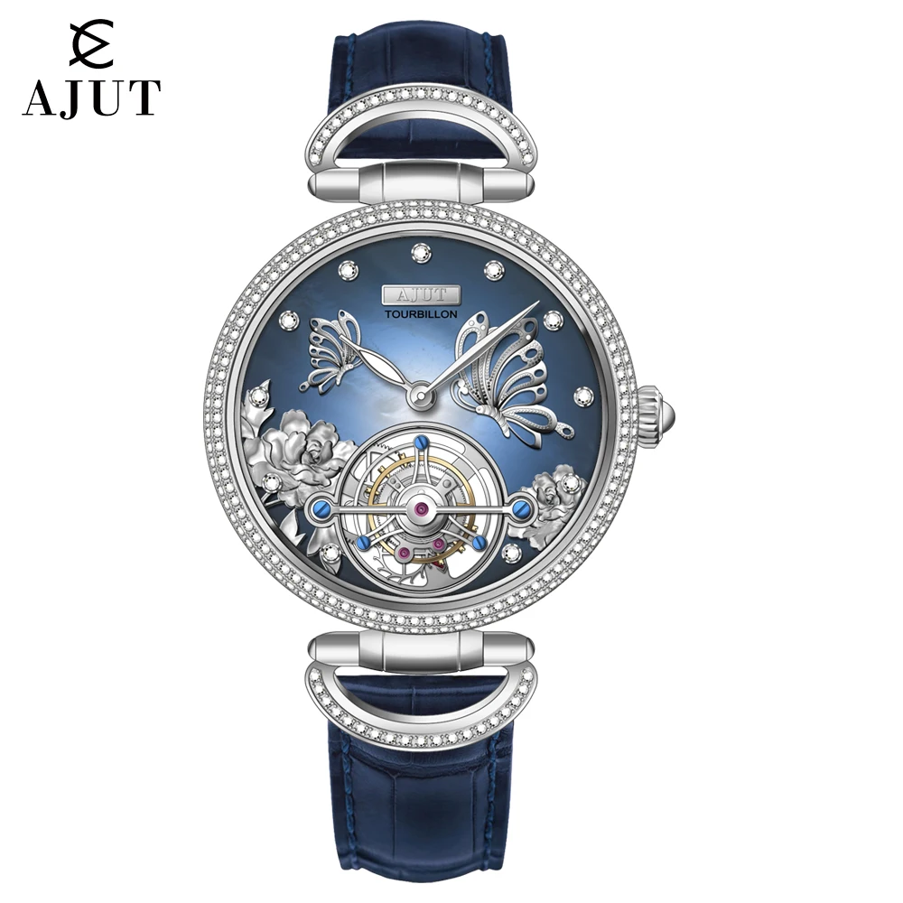 AJUT Movimento Tourbillon a carica manuale Orologi da donna Orologio da donna con zaffiro meccanico con tourbillon volante manuale alla moda 0314