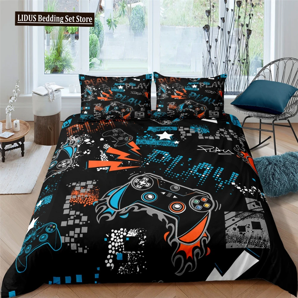 

3D Printed Game Bedding Set Adults Teens Gamer Queen King Full Single Size Polyester Duvet Cover Set With Pillowcase Bedclothes