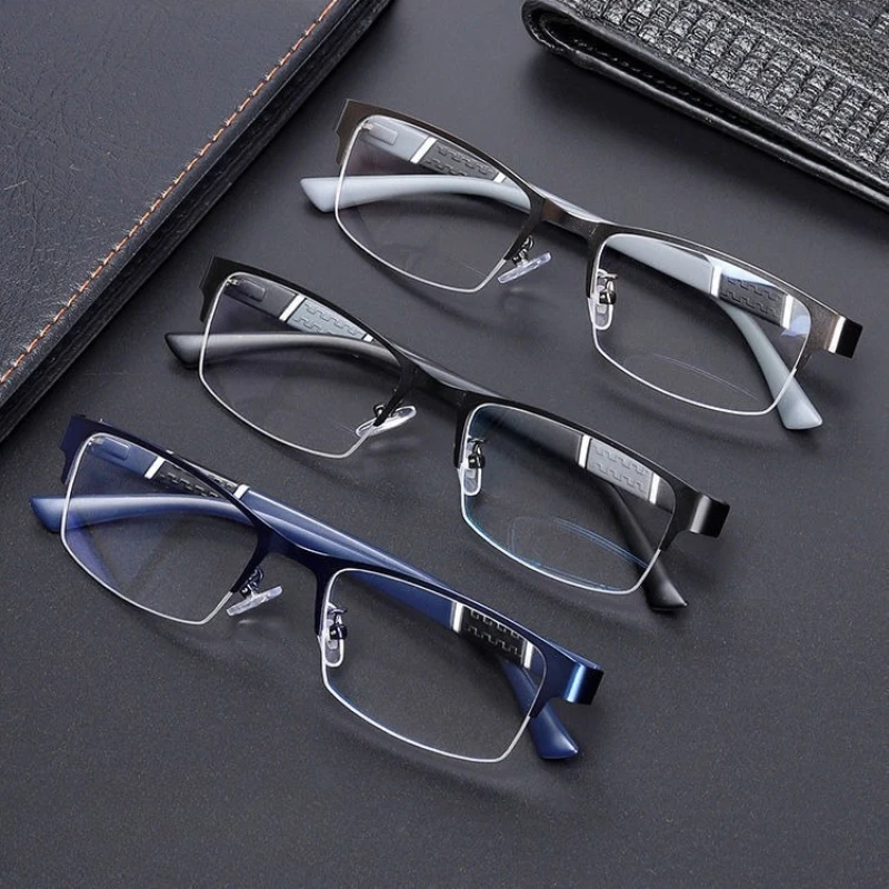 

Metal Half Frame Reading Glasses Finished Eyewear for Men Business People Made of TR90 Material Degree +1.0 To +4.0