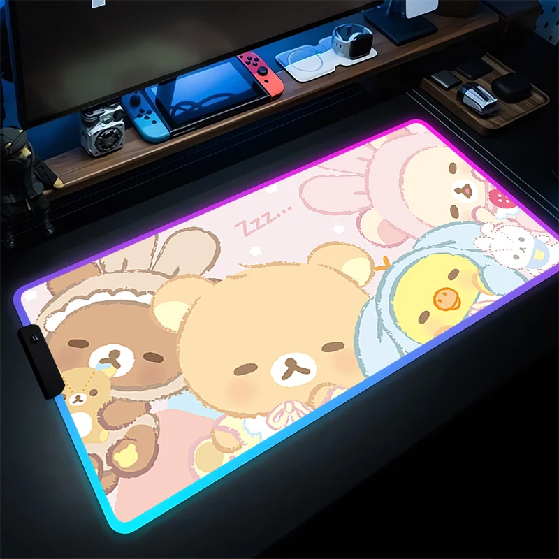 

LED Mouse Pad Anime Gaming Accessories Korilakkuma Mousepad Gamer RGB PC Completo Computer Cartoon Rilakkuma Keyboard Desk Mat
