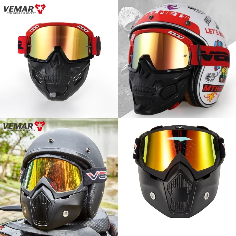 

VEMAR Retro Motorcycle Mask 3/4 Helmet Goggles Half Helmet Anti-wind And Anti-Sand Motorcycle Windscreen Mask Goggles