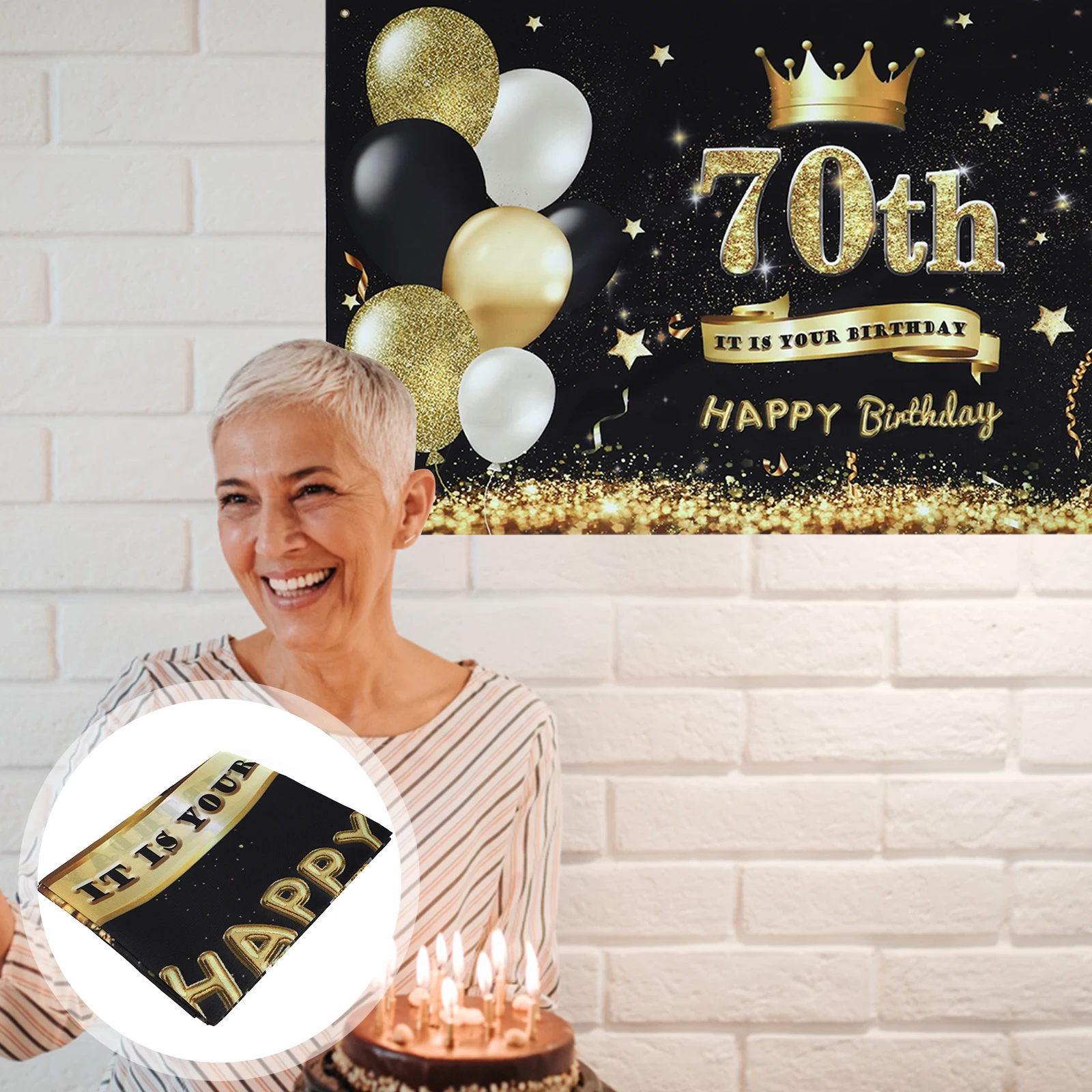 

Happy Birthday Backdrop Wall Tapestry Photo Booth Decorations 70th Party Supplies Photography Background Cloth