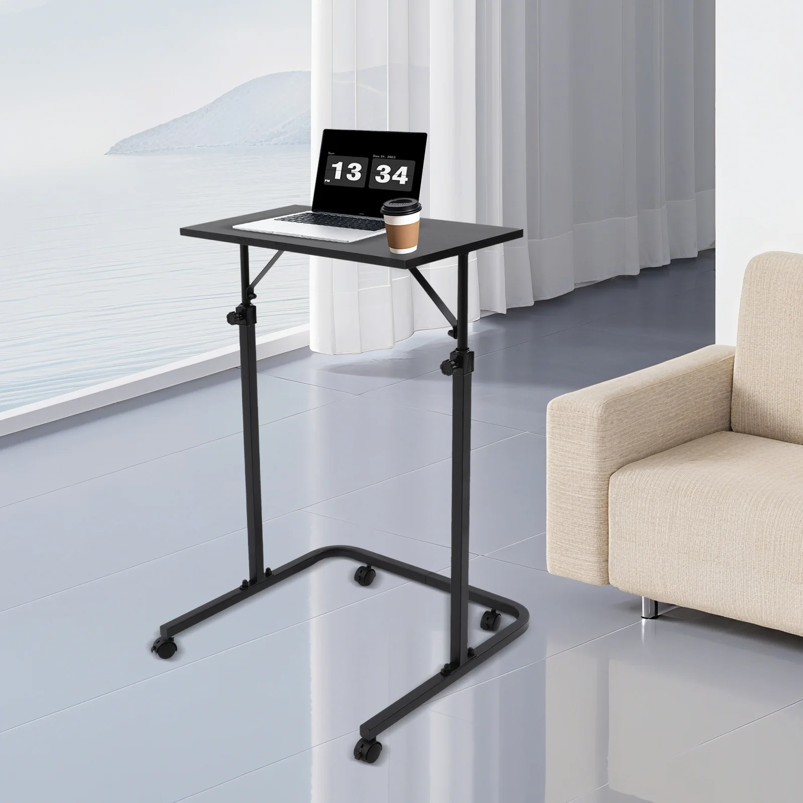 60x30cm Höhenverstellbare Mobile Arbeitsstation, U-förmiger Fitness-Schreibtisch mit Rollen für Heimbüro Fitnessstudio Stehpult (Schwarz) – Detail 6