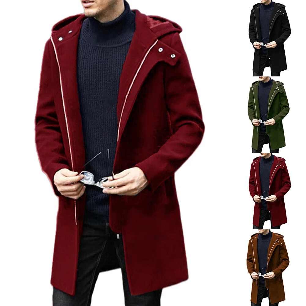 

Men Winter Warm Hooded Zip Overcoat Trench Coat Long Jacket Outwear Windbreaker Casual Commuting Fashion Simple Thermal Coat