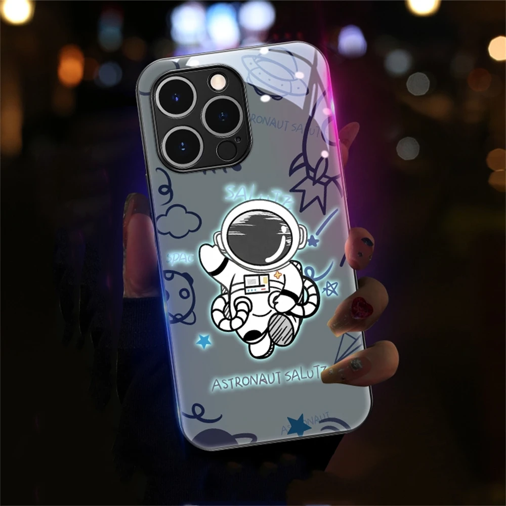 

Fashion Gifts Astronaut Smart LED Light Glow Tempered Glass Phone Case For Samsung S26 S25 S24 S23 S22 S21 S20 FE Plus Ultra