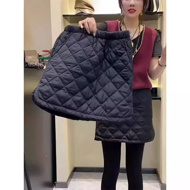 تنورة قطنية قصيرة للسيدات بخصر مرتفع وتصميم كاجوال مع شقوق على الجانبين للخريف والشتاء، أنيقة ودافئة