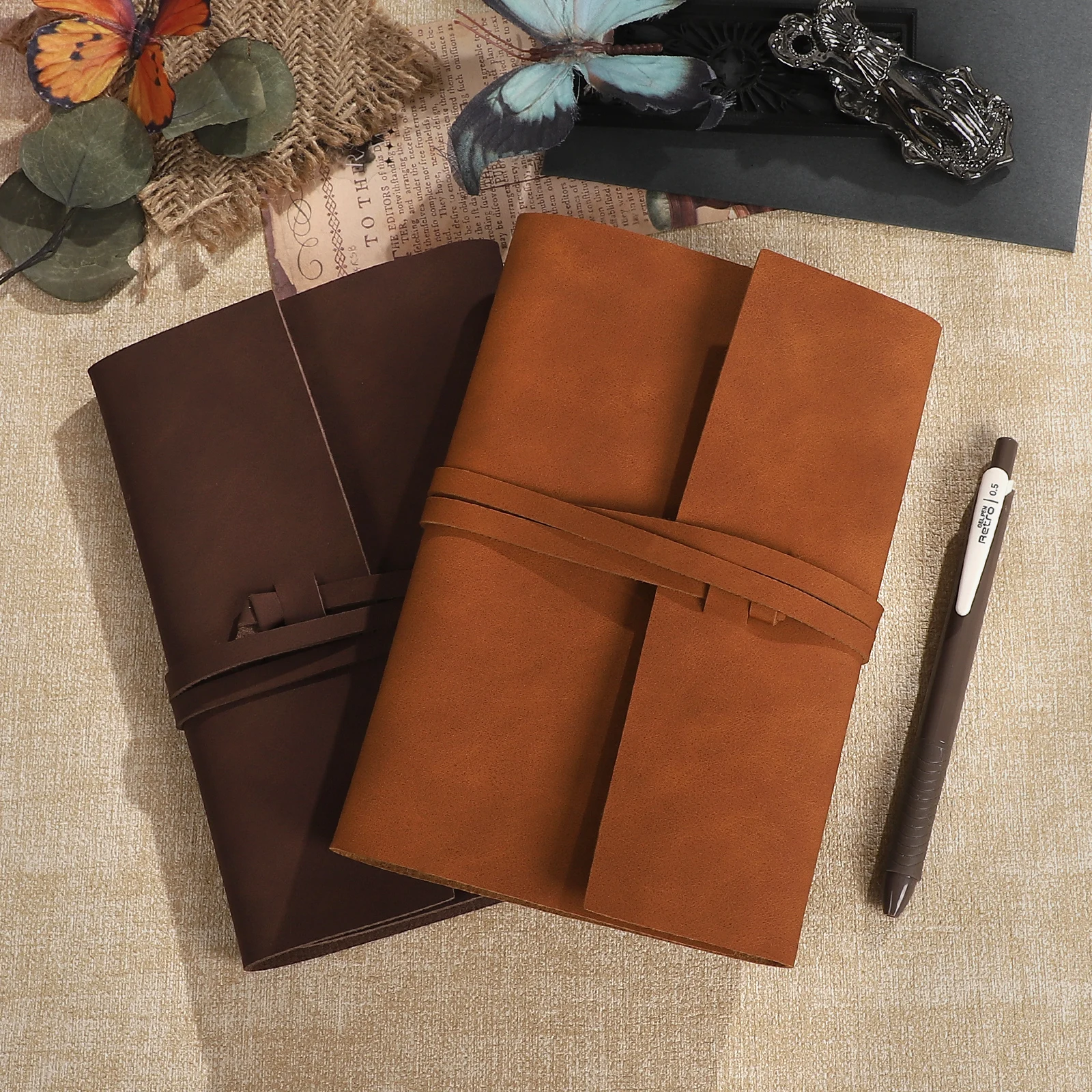 A6 Vintage PU Leather Strap Loose-leaf Notebook Creative DIY Journal Material Collage Student Supplies Stationery - view 3
