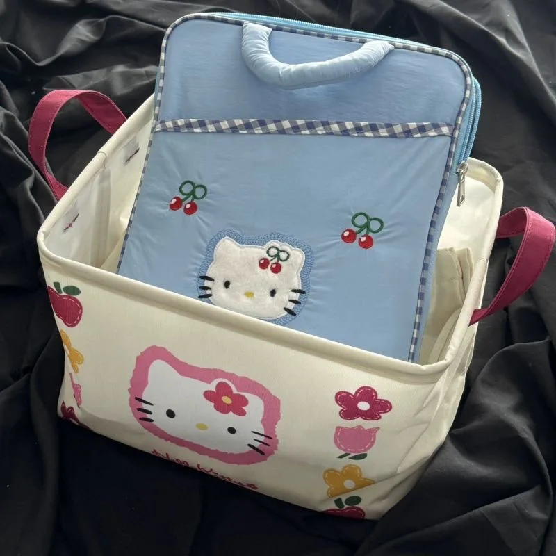 ตะกร้าเก็บของใหม่ Sanrio Hello Kitty กล่องเก็บของเล่นเสื้อผ้าอะนิเมะน่ารักกล่องเก็บของเบ็ดเตล็ดสำหรับเป็นของขวัญเด็กผู้หญิง