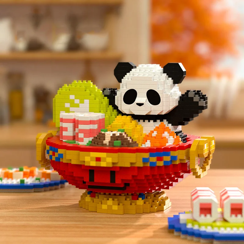 

China Delicious Food Hotpot Micro Diamond Block Cartoon Panda Building Bricks Assemble Nanobricks Construction Toy For Kids Gift