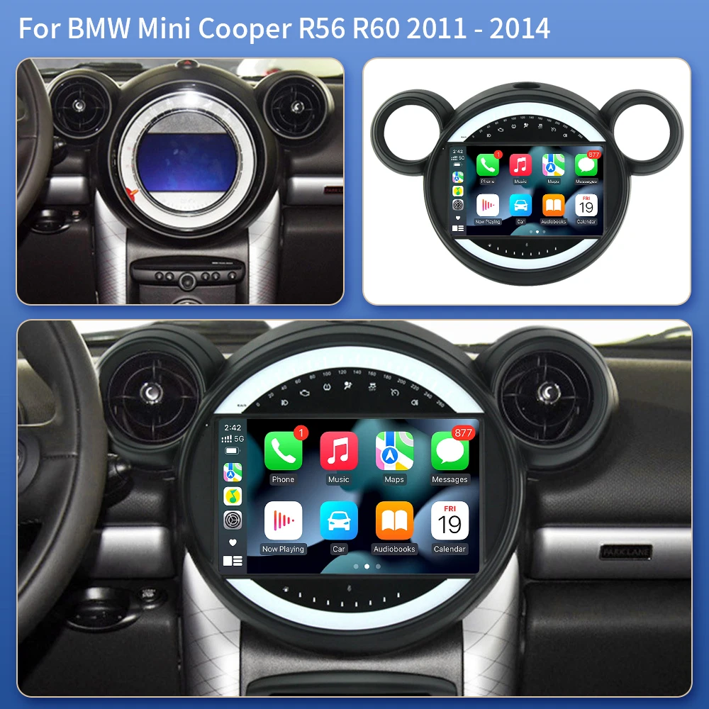 Android 16 Carplay Auto 2K Screen Car Radio Multimedia Player For BMW Mini Cooper Countryman R56 R60 2011-2013 Stereo Navigation