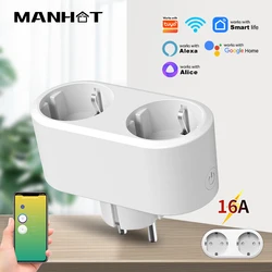 WiFi Smart Plug Dual Outlet 16A EU 2 in 1 Timer Socket Smart Life Remote APP Voice Control Works With Tuya Google Home Alexa