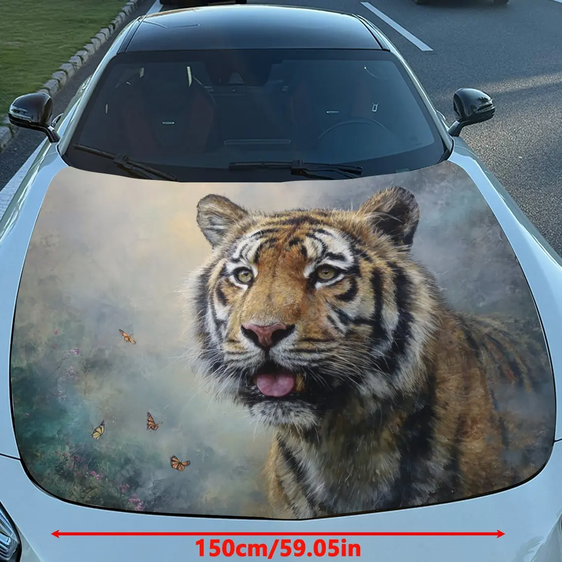 Car Decals Tiger Features A Vivid, Dynamic Artistic Design, Exuding A Lively And Spirited Vibe Car Hood Sticker, Waterproof Self