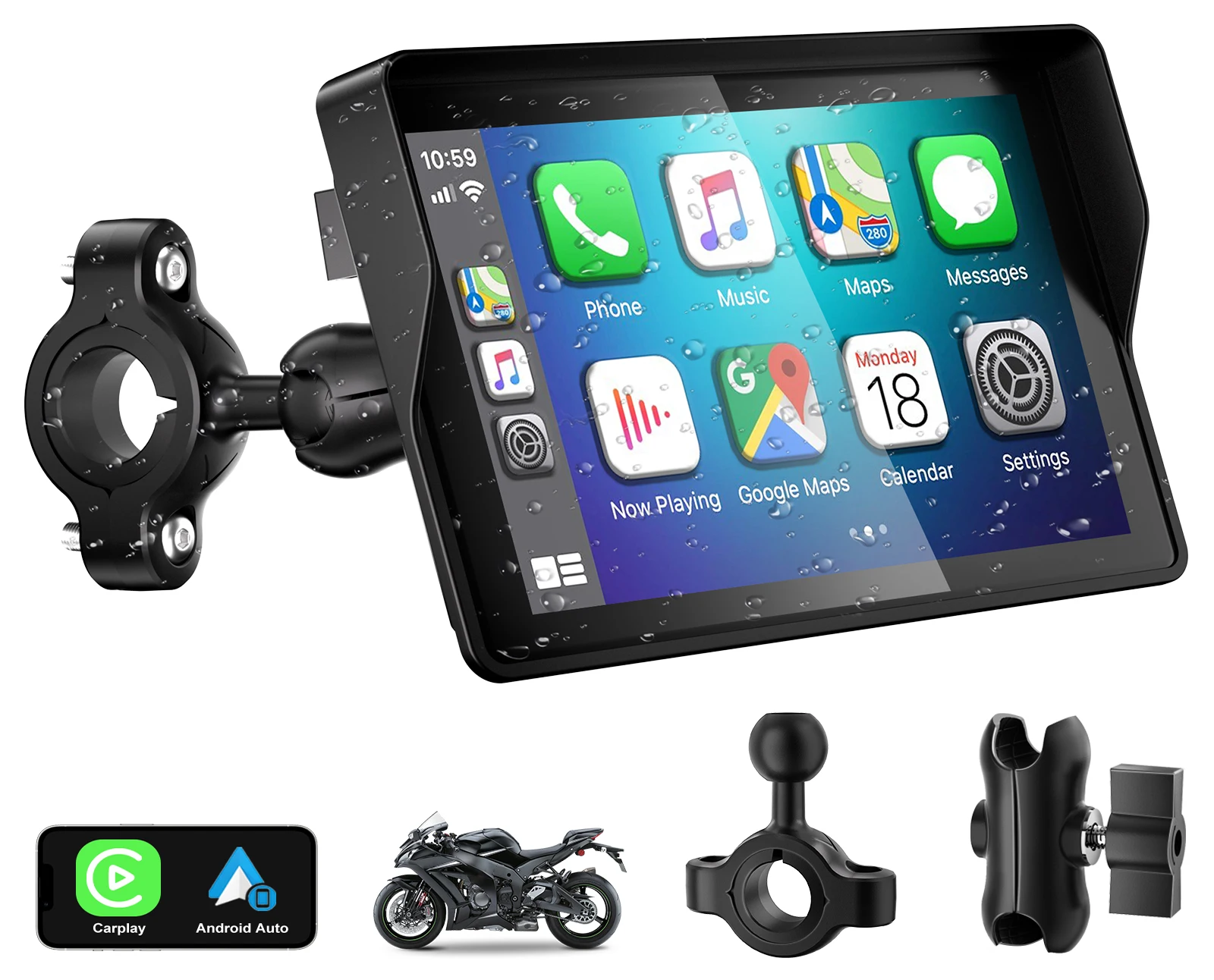 5-6-7 inch draadloze motorfiets CarPlay Android Auto compatibel met alle modellen, draagbare GPS-navigatie dashboard geschikt voor ZX Moto