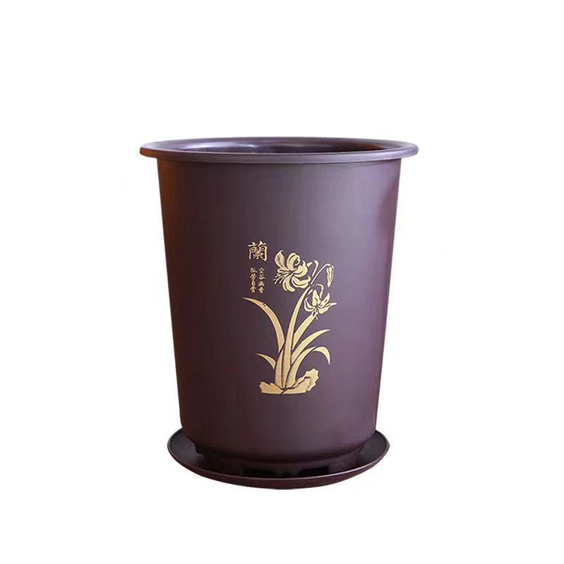 Pot de fleur d'orchidée spécial, en plastique rigide, respirant, profond, noir, avec plateau