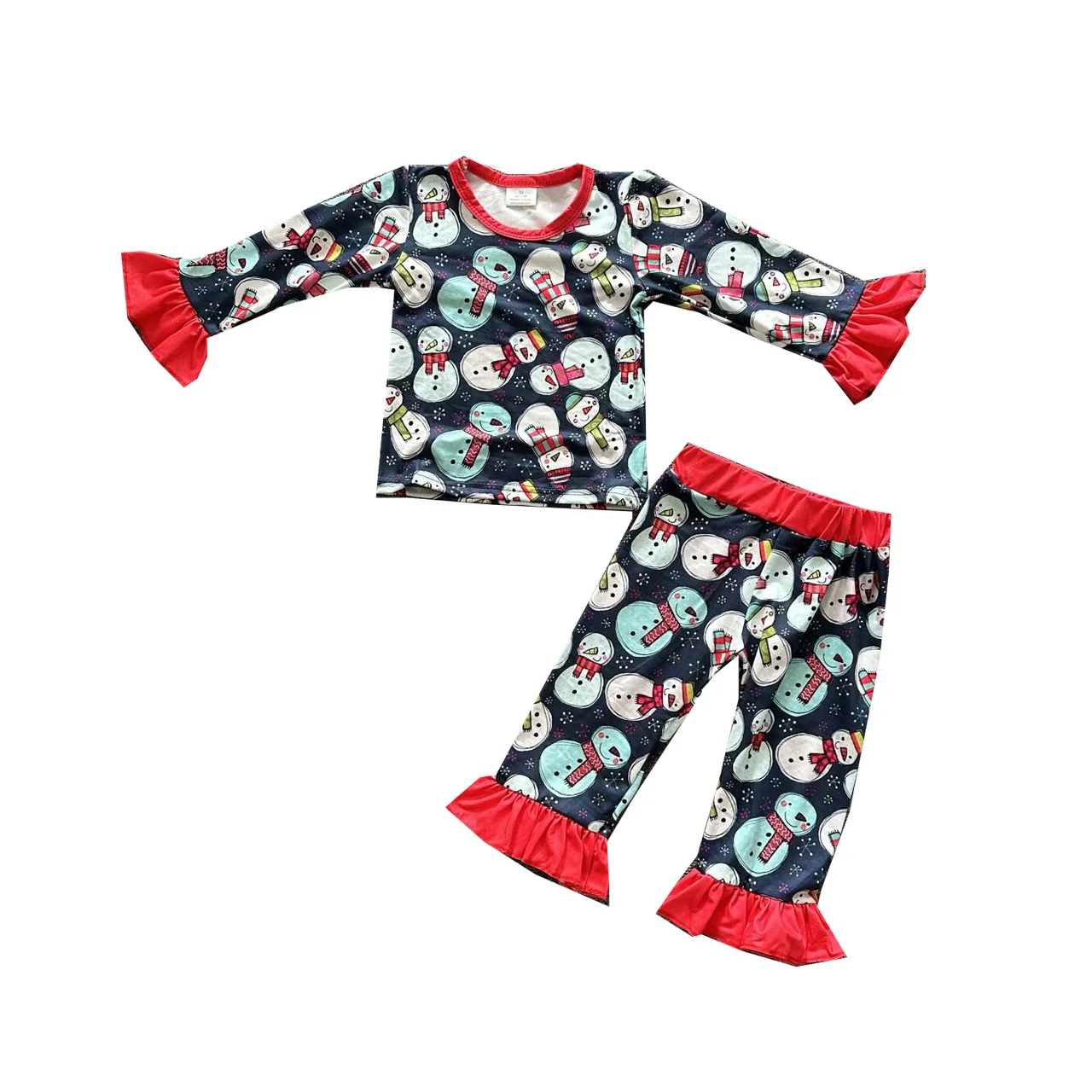 Girls Boutique Clothing Fall Sleepwear Kids Christmas Pajamas Outfit Wholesale Christmas Snowman Pyjamas Sets