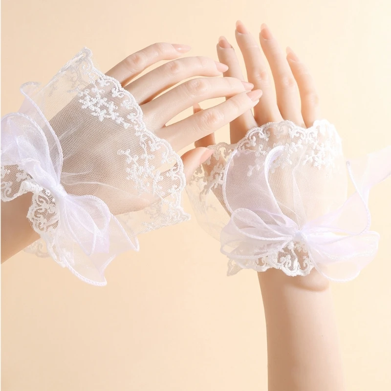 

E15F Церемониальная отделка, сетчатые перчатки с эластичной цепочкой, декоративная вышивка, подходят для свадебных танцев