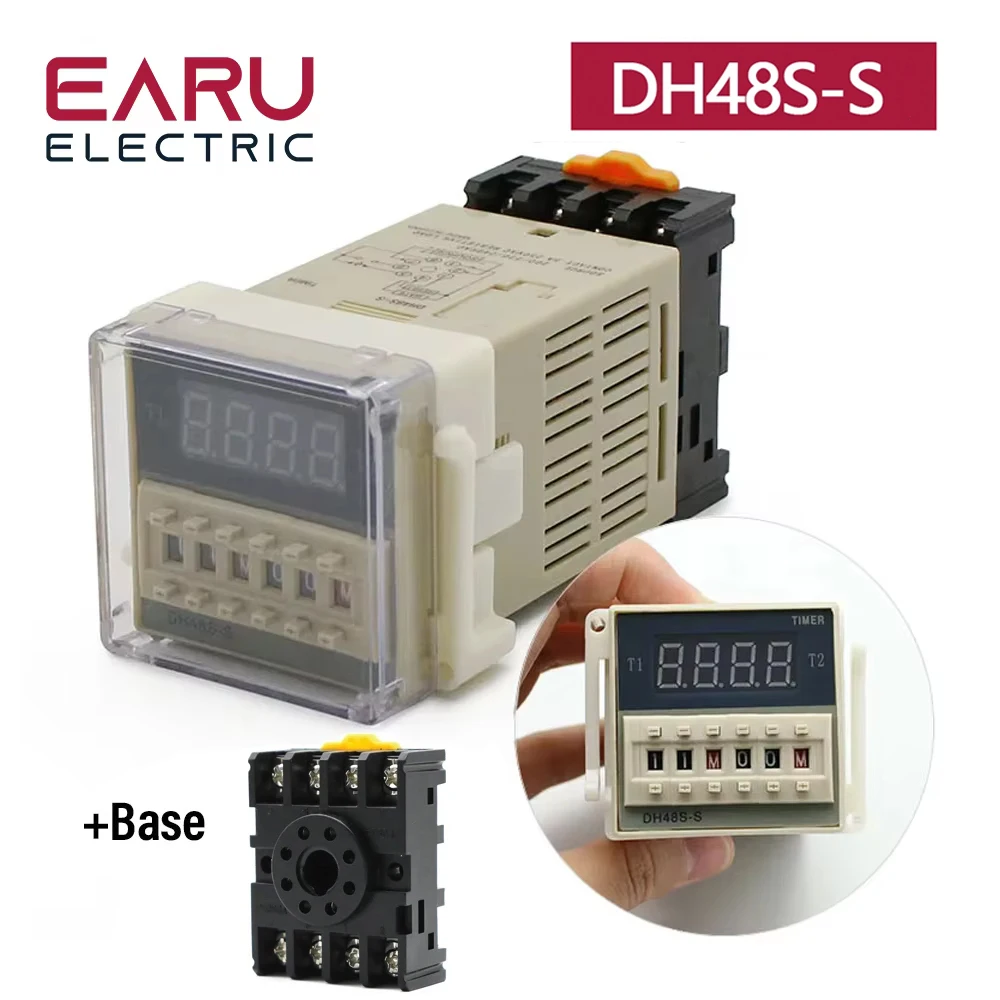 DH48S-S 0.1s-99h AC 110V 220V DC 12V 24V Repeat Cycle SPDT Programmable Timer Time Switch Relay with Socket Base DH48S Din Rail