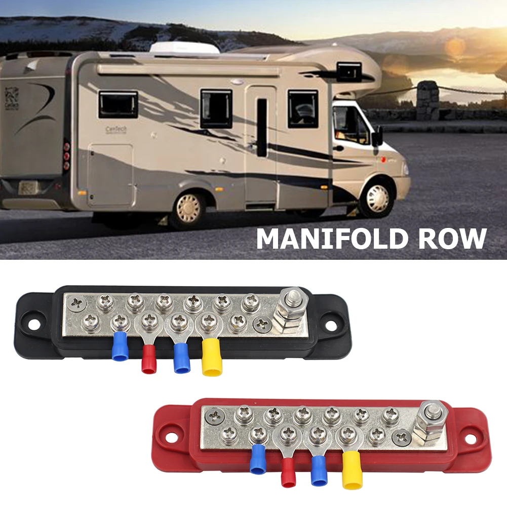 2Pcs Electrical Terminal Block 12 Way 48V 180A Marine Bus Bar 12 Terminal Positive Negative Bus Bar for Truck Boat Car Camper RV