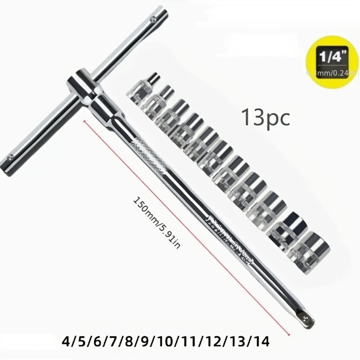T-förmiger Steckschlüssel, austauschbares Kopfdesign, tragbares Demontagewerkzeug, Steckschlüssel-Set in Industriequalität – Detail 3
