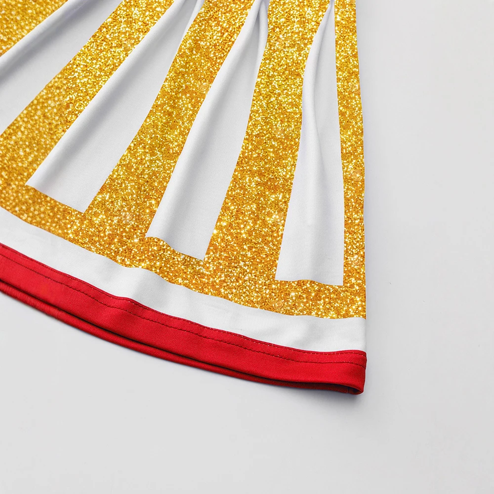 Sleeveless Cheerleading Football Babe Performance Costume Women's Dress Set With Hand Flower Accessories Gold Sports Uniform