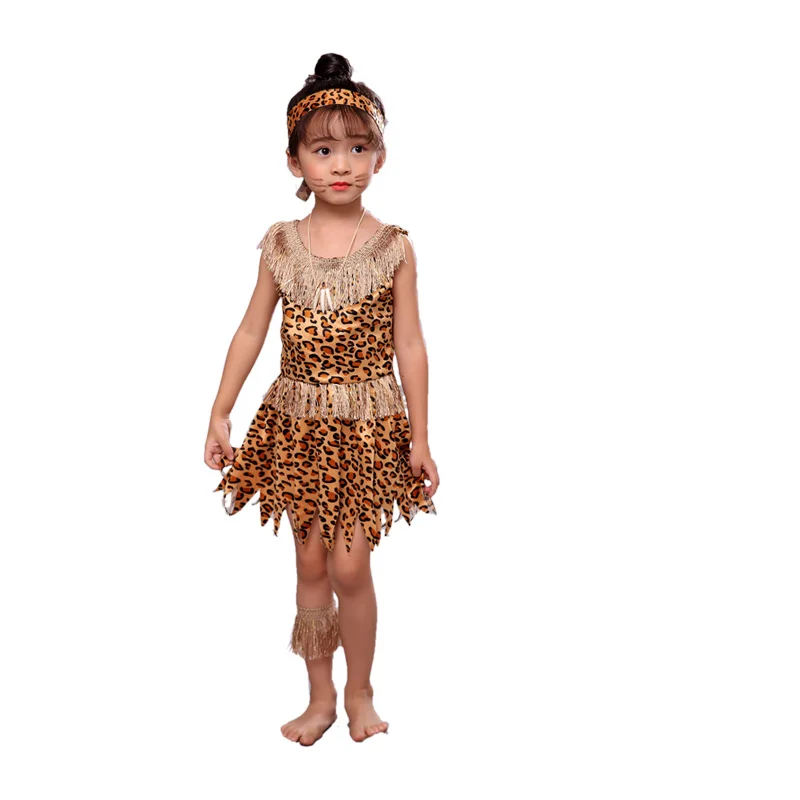 Halloween Costume Adult Kids Savage Caveman Costumes African Tribal Hunter Clothing for Girl Performance Costumes Cosplay Dress