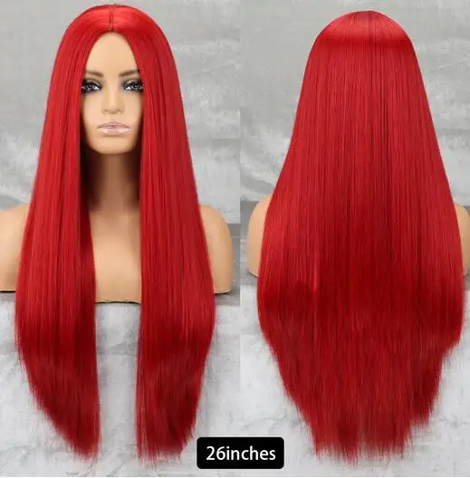 Long Synthetic Red Wig Straight Middlepart Cosplay Wig For Girls Sally Red Dress Up Wig For Party Wig For Halloween Wig