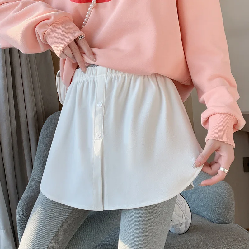 Women Underskirt Cotton Shirt Extender Irregular False Skirt Tail Girls Blouse Hem Plaid Mini Skirt Hemline for Extender Hoodies