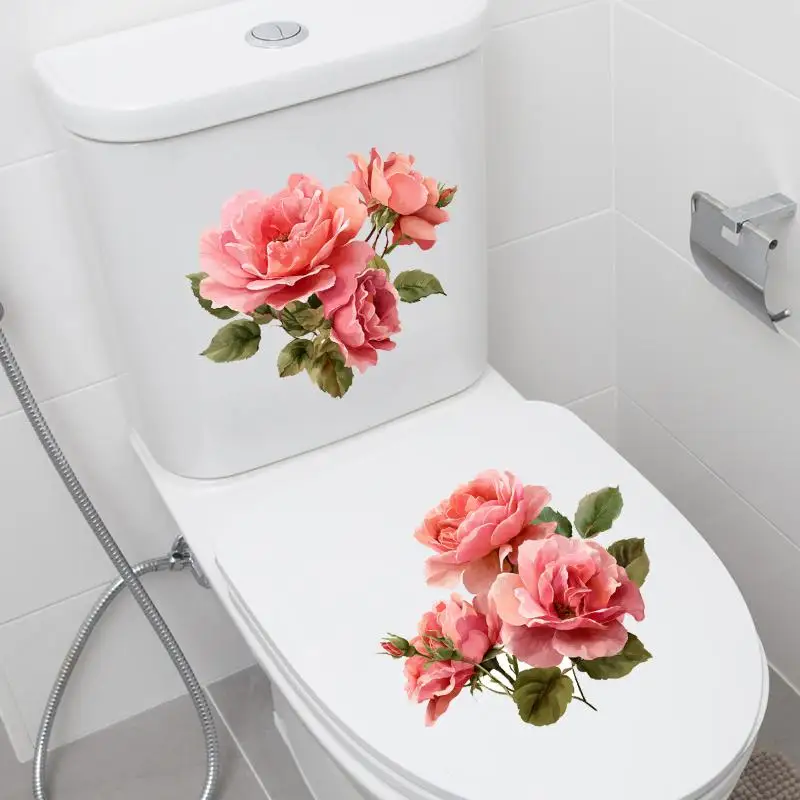 New Pink Rose Bathroom Waterproof Toilet Cover Toilet Sticker Self-adhesive Sticker Decoration For Toilet