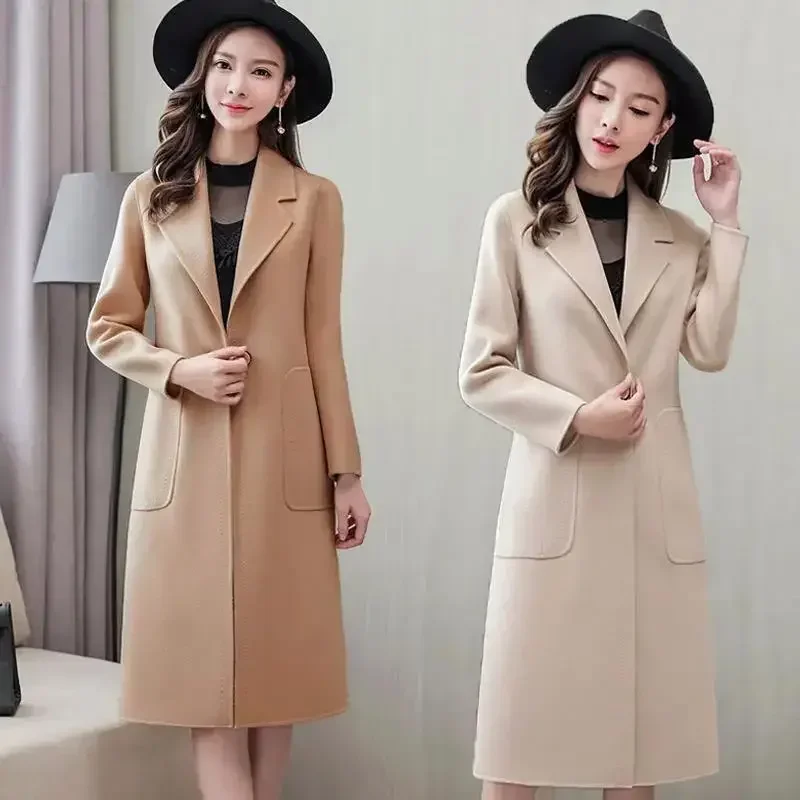 

Fashionable Woolen Coat Women's Stylish Meticulous Korean Version Medium Length Autumn Winter New Style Polyester Fiber