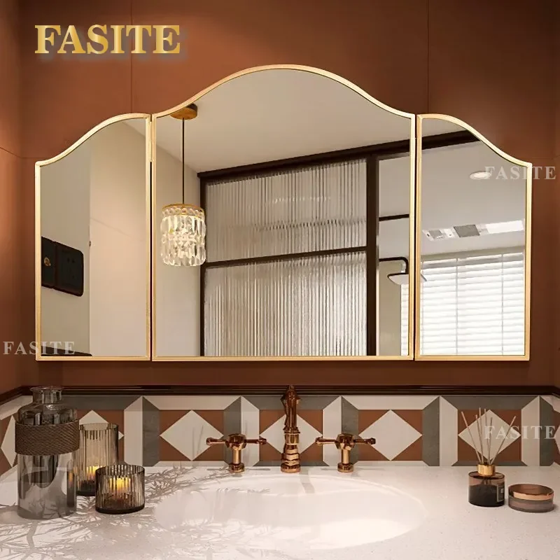 For French Folding Three-Sided Mirror Retro Fireplace Wall Hanging Tri-Fold Cosmetic Art Decorative Mirror Bathroom Vanity