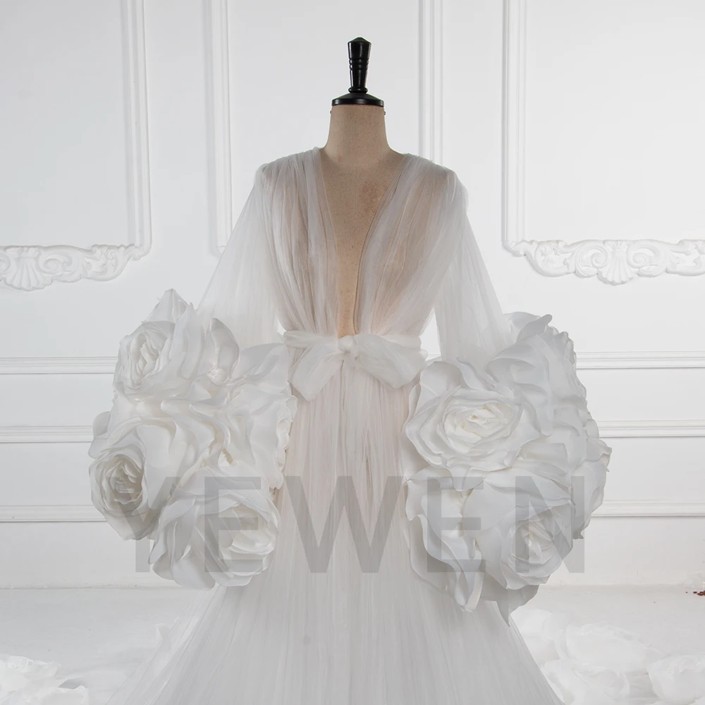 Abiti da sposa trasparenti rosa 3D di lusso 2025 Abito da sposa Abiti eleganti Abiti lunghi con strascico Abiti per occasioni su misura per servizio fotografico YW250059