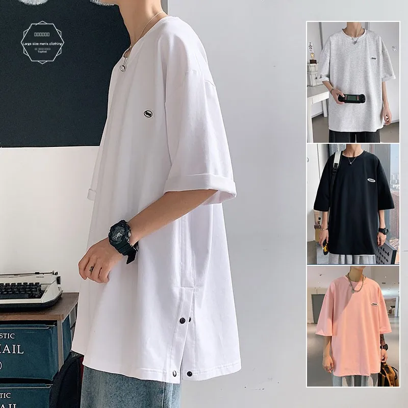 

Мужская футболка свободного кроя с коротким рукавом, повседневная, весенне-летняя, хлопковая, с круглым вырезом, на пуговицах, парная модель