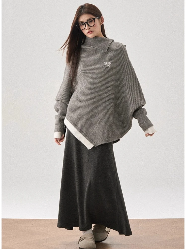 Tops de punto holgados de manga larga para mujer, suéter elegante a la moda de Corea para oficina, jersey de Color puro para otoño, ropa elegante Y2k