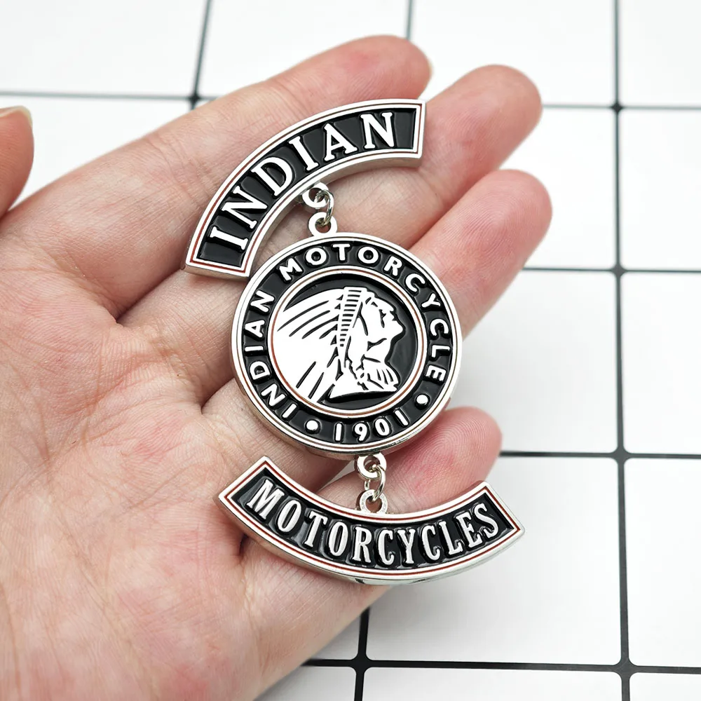 Retro Amerikanische Motorrad-Emaille-Anstecknadeln, Metall-Schlüsselanhänger, Abzeichen, Vintage Biker Chief Head Reversnadel, Scout Motorrad-Schlüsselring, Schmuck – Detail 6