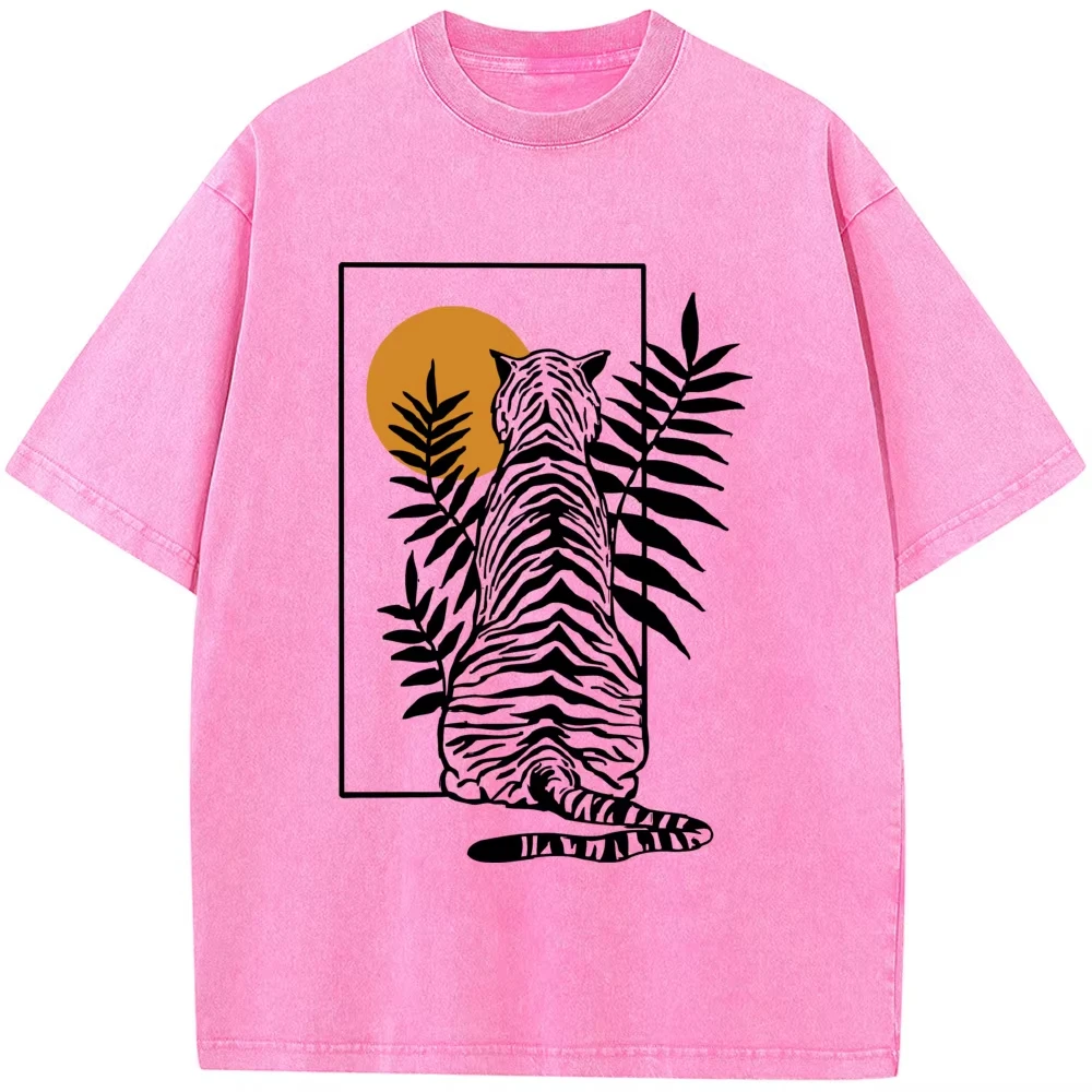 

Men's Geometric Tiger Short-Sleeved Shirt 230 Grams Of High-Quality Washed Old Tshirt Vintage Colored Mens T-shirts