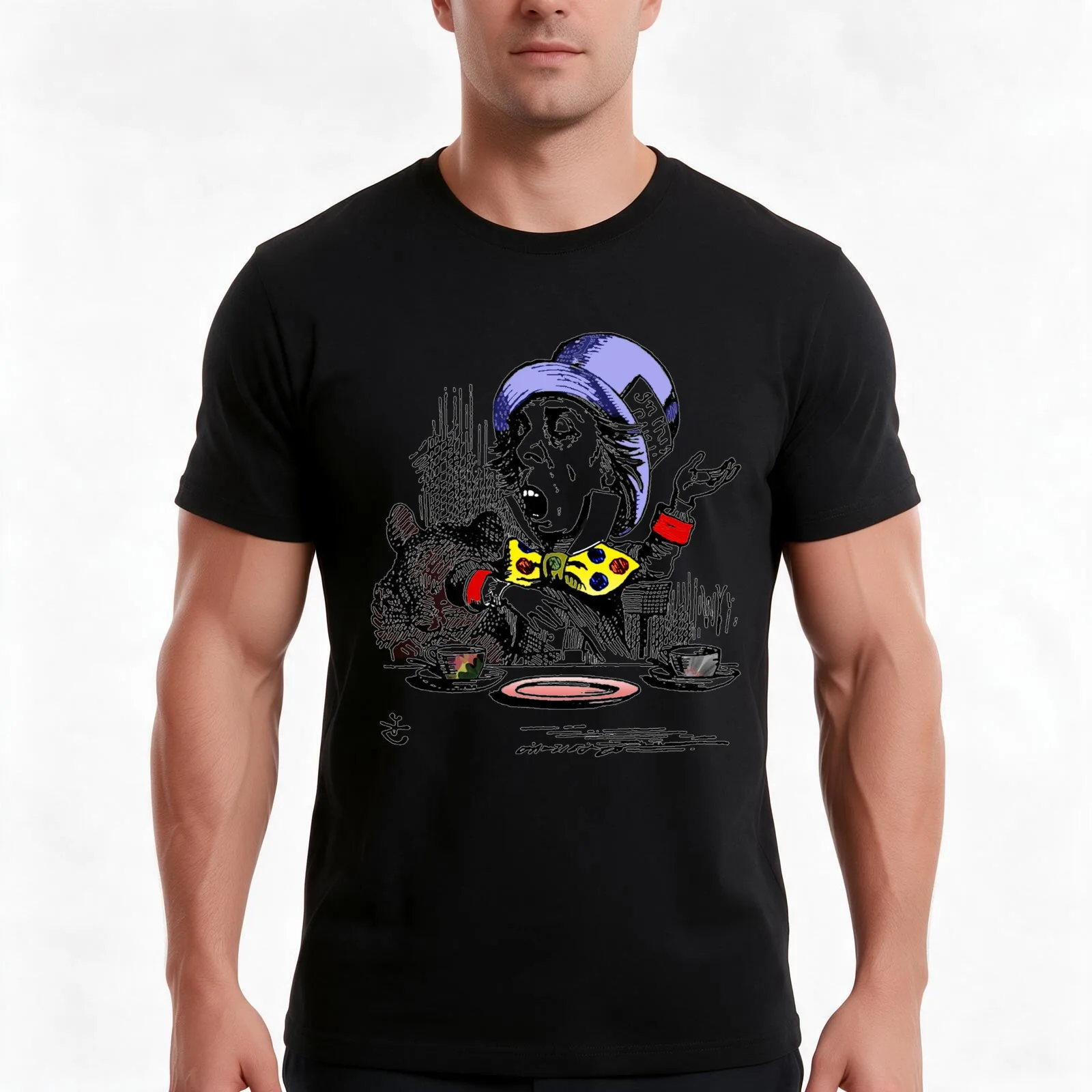 Mad Hatter T-Shirt, Summer Casual Cotton Tee, Oversized Streetwear Tops, Vintage Graphic Print, Loose Fit Short Sleeve