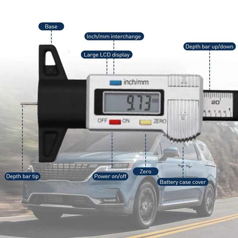 1 Stuk Digitale Band Dieptemeter Zilver 0-25Mm/1Inch Band Loopvlak Checker Voor Auto 'S, Caravans, Vrachtwagens