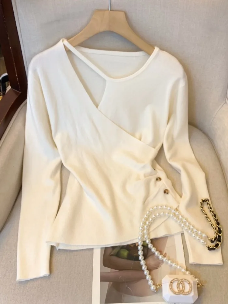 

Korean Sle Knitted Top Women's Faion Slim Fit Long Sve Baring Neline Base irt Inner Wear Casual Soft Knitwear