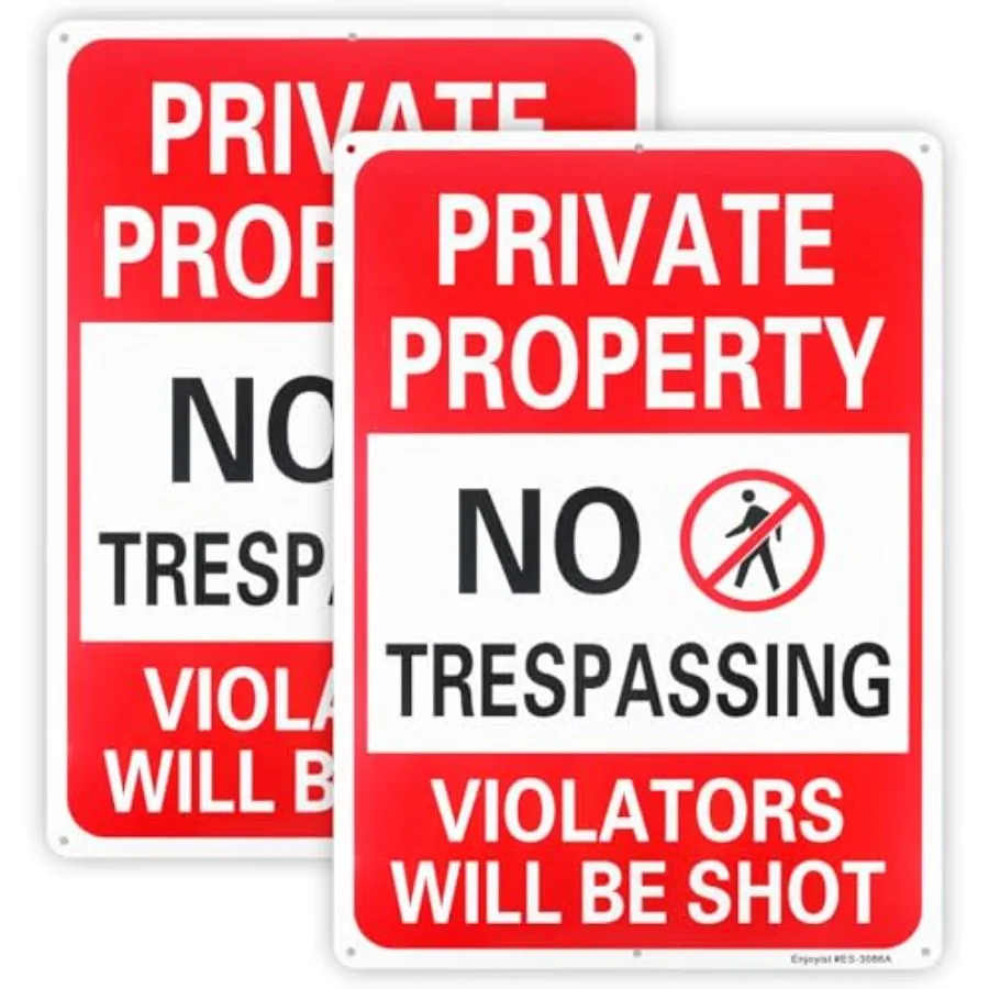 2 Pack Private Property No Trespassing Violators Will Be Shot Sign, 14"x 10".040 Rust Free Aluminum Reflective, UV Protected an