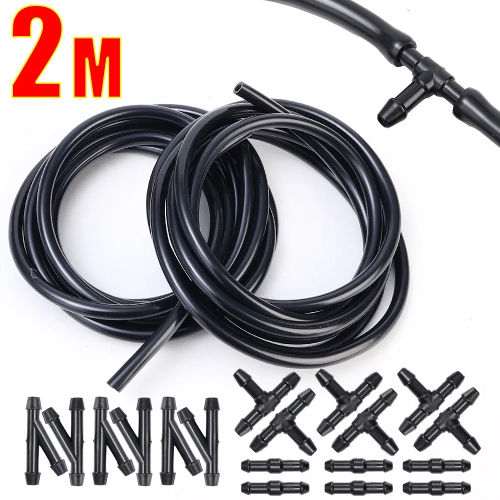 2M Universal Car Wiper Spray Nozzle Hose Set Rubber Plastics Windshield Washer Connection Clip Three-way Pipe Car accessories