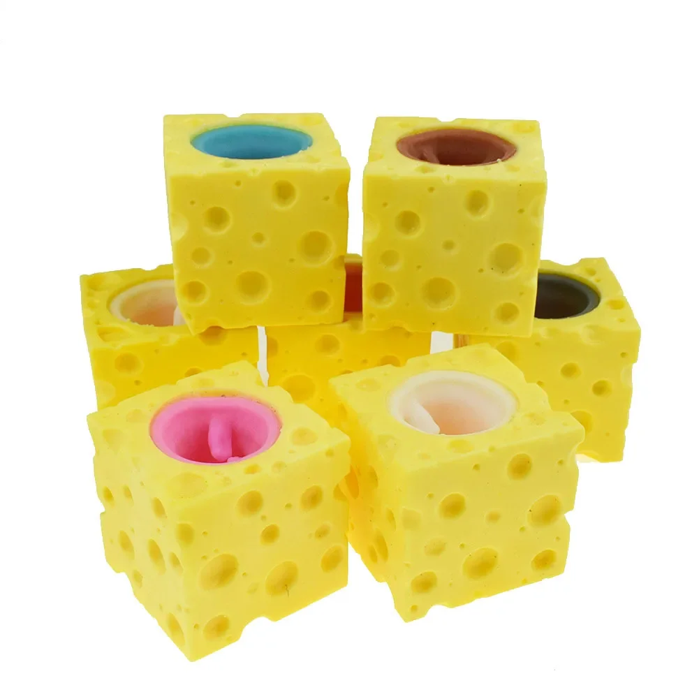 Anti-stress Toy Pop up Funny Mouse and Cheese Block Squeeze Hide and Seek Figures Stress Relief Fidget Toys for Kids Adult