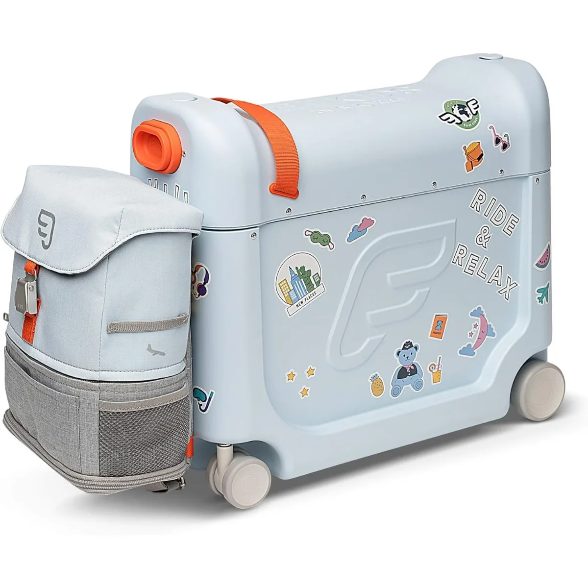 JetKids by Stokke Travel Bundle - Includes Kid’s Ride-On Suitcase & In-Flight Bed + Crew BackPack - Best for Ages 3-7