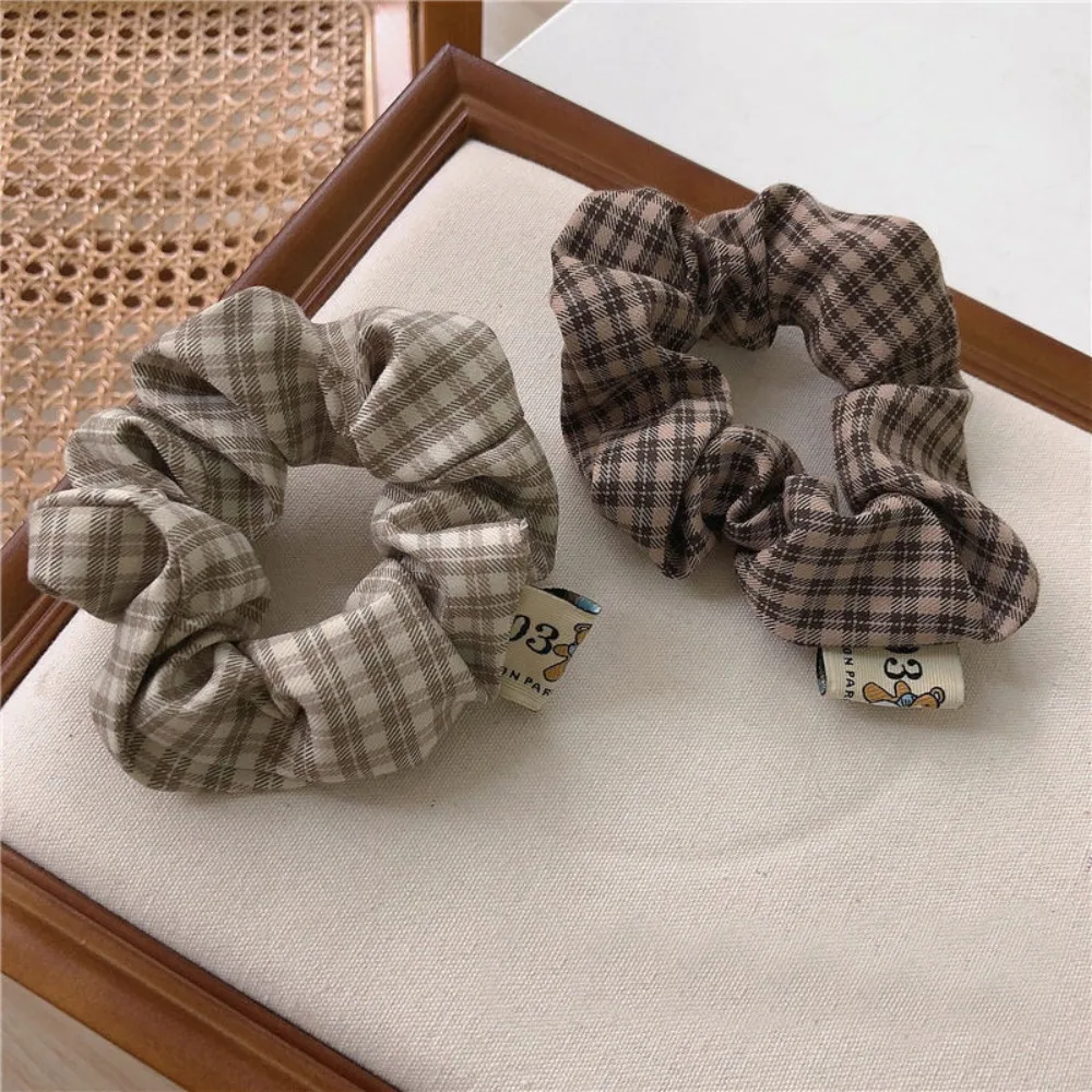 

1/2pcs Fashion Brown Grey Plaid Hair Accessories Patchwork Hair Ties High Quality StripedFabric Plaid Bear Elastic Hair Bands
