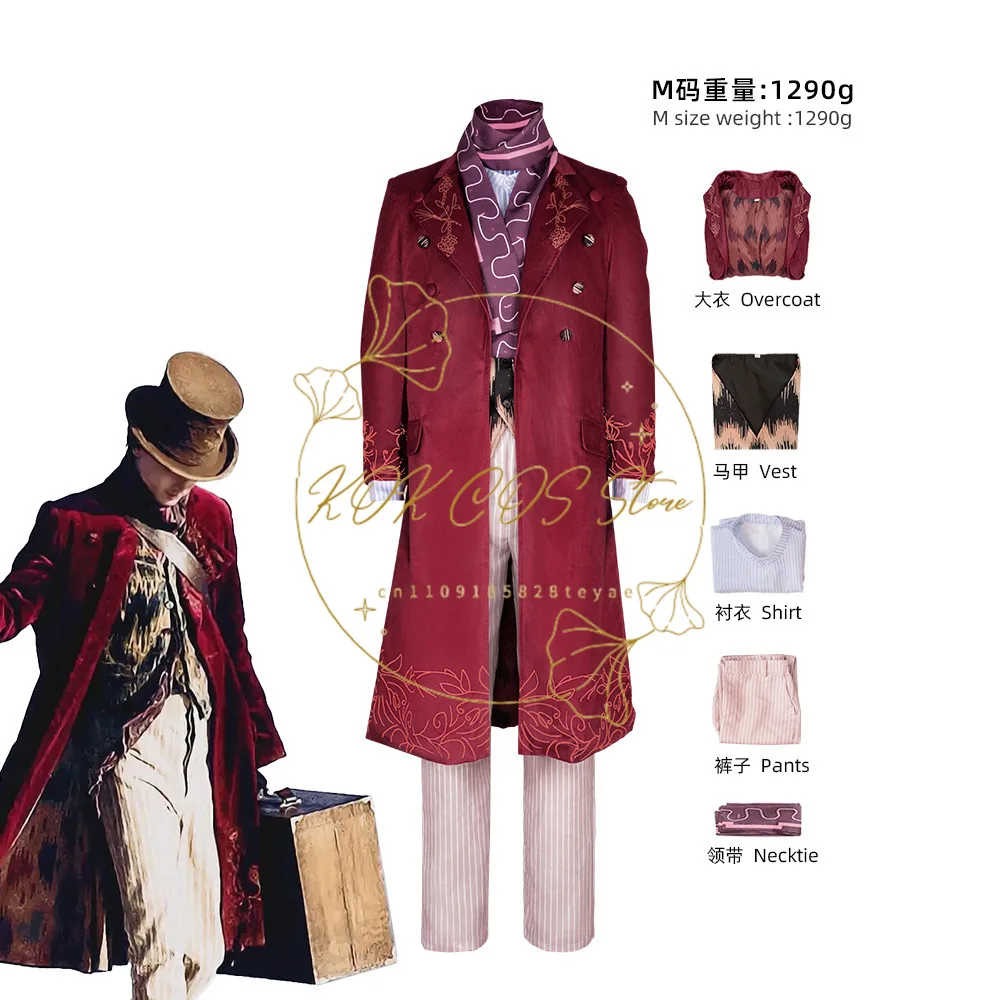 Willy Hat-kostuum Chalamet Wonca Cosplay-pakoutfits Halloween Carnavalskleding met stropdas - afbeelding 1