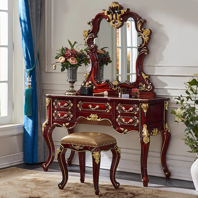 

European dressing table bedroom rosewood solid wood dressing table French luxury court dressing table