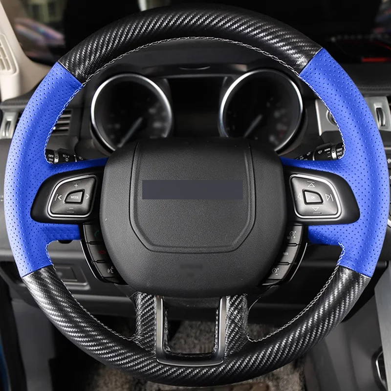 

Matt Carbon Fiber Blue Leather Steering Wheel Cover Car Accessoires for Land Rover Freelander 2 Range Rover 4 Discovery Evoque