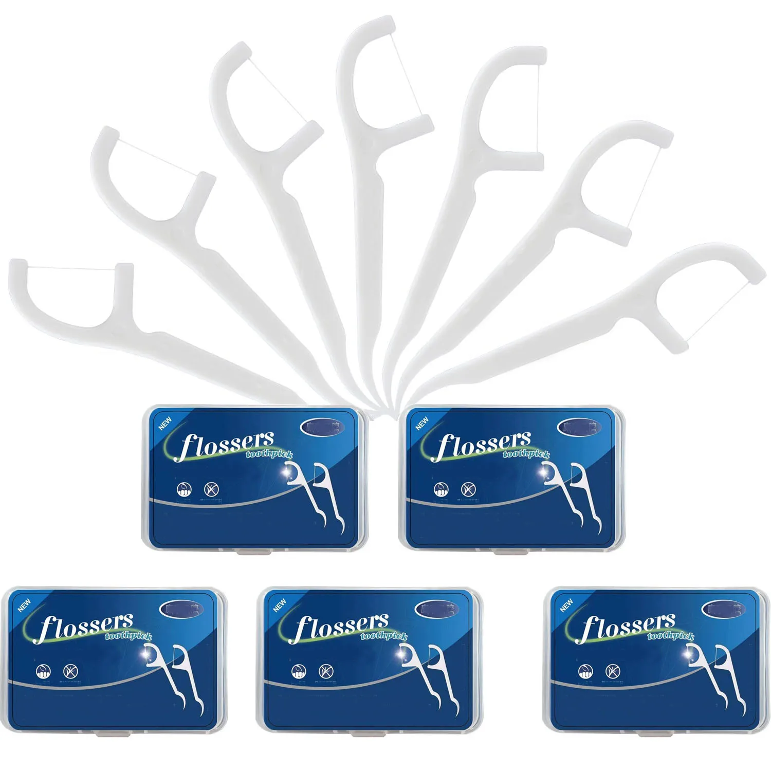 5Box/250pcs Dental Floss Picks, Travel Dental Toothpicks Interdental Pick Non-Slip Grip Handle Glides Slide Easy Between Teeth