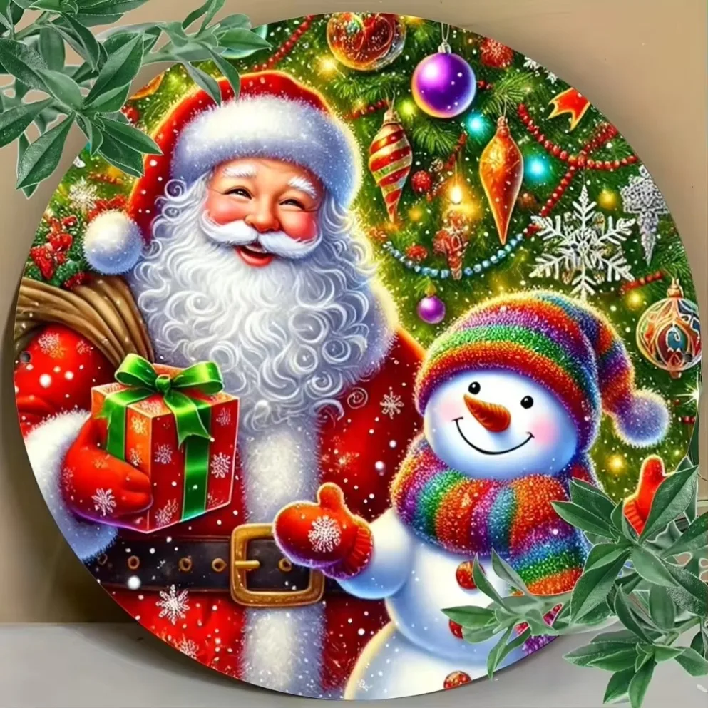 Metal Sign，Christmas Santa And Snowman Metal Sign - Perfect For Home, Garden, Or Bar Decor